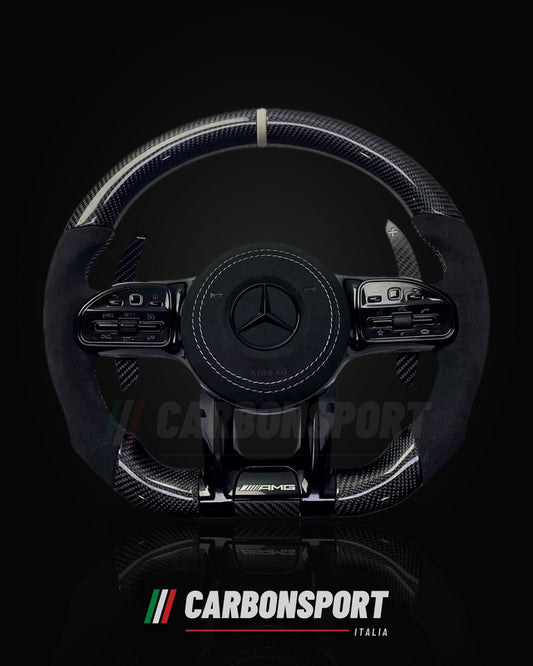 Volante carbonio e Alcantara con linea grigia, compatibile Mercedes