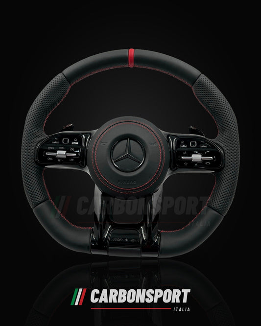 Volante pelle nera con linea rossa, compatibile Mercedes