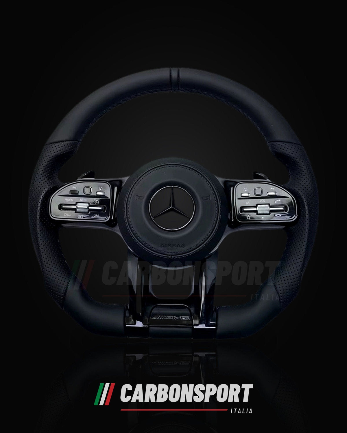 Volante full black in pelle, compatibile Mercedes
