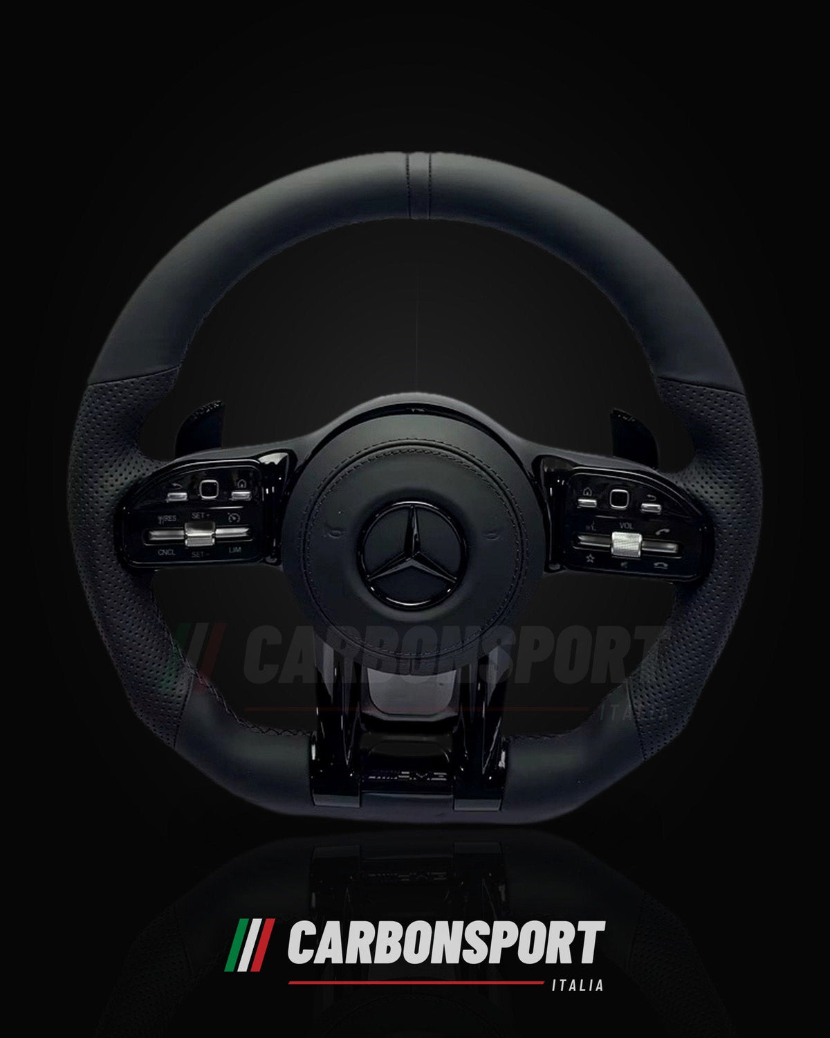 Volante full black in pelle, dettaglio