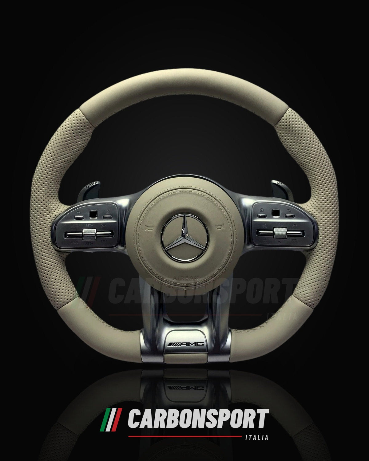 Volante pelle beige con razze argento, compatibile Mercedes