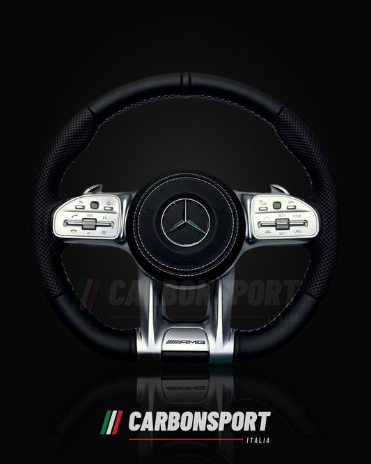Volante pelle nera con razze argento, compatibile Mercedes