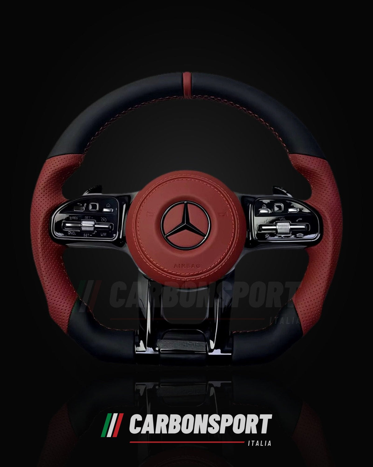 Volante pelle nera e rossa con linea rossa, compatibile Mercedes